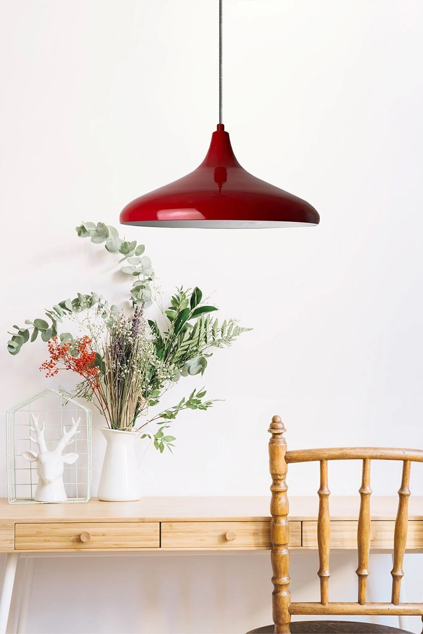 Champion Kırmızı Özel Kablo Avize - Alüminyum 35 Cm Cafe Mutfak Modern Dekoratif Sarkıt Model Kırmızı