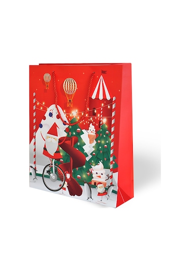 Yılbaşı Temalı Lüks Karton Çanta Varak Baskılı Kırmızı 26x32 1 Adet