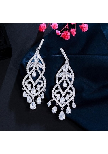 Novahub Altın Renkli Safir Kübik Zirkonya Damla Küpe Kadın Çok Renkli Vintage Zarif Lüks 6cm Çok Renkli