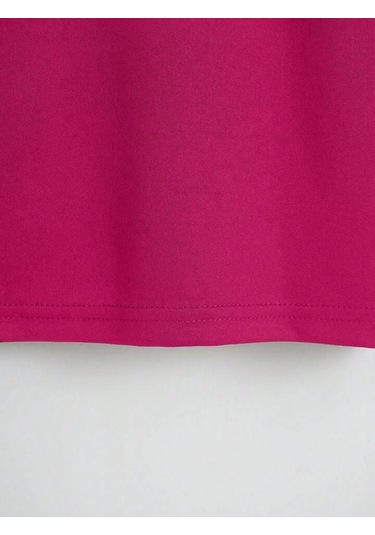 Kadın Oversize Bisiklet Yaka Düz Crop T-shirt - Fuşya