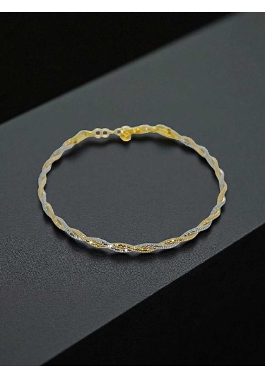 925 Ayar Gümüş Altın Ve Beyaz Renkli Örgü Model Ayarlanabilir Kadın Bileklik Şık Ve Zarif Tasarım Gümüş