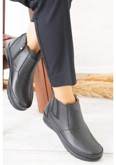 Castle Black 42759 Hakiki Deri Ortopedik Taban Anne Bot Siyah