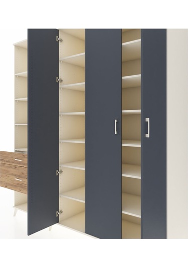 Kronos Dolap 16 Raflı 2 Çekmeceli 3 Kapaklı 220x59x243 Aytaşı-antrasit/çam Antrasıt/atlas Çam