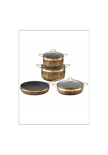 Brioni RSBG-11101 Royal Stone 7 Parça Tencere Seti Kaplangözü&Altın