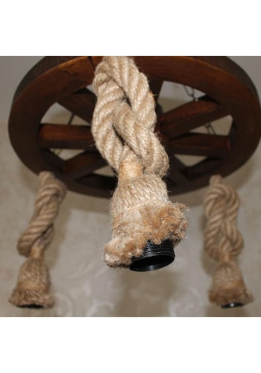 Otantik Çarşı Ahşap Halatlı Teker Avize 40 Cm 3'Lü