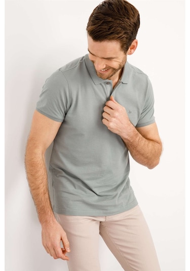 Erkek A.yesıl Modernfit / Dar Kalıp Polo Yaka Tişört-3976 Açık Yeşil