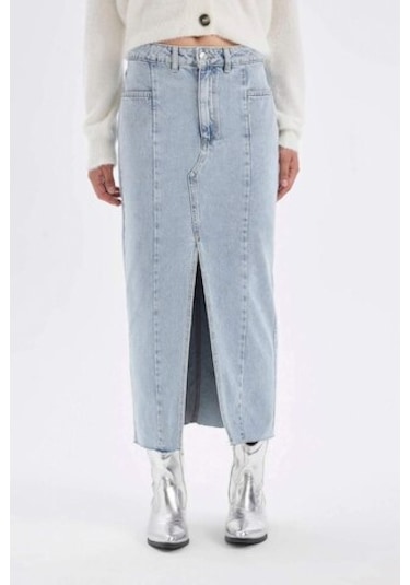 Defacto Fashion Fit Yırtmaçlı Uzun Boy Jean Etek D4419AX24AUNM39 Mavi
