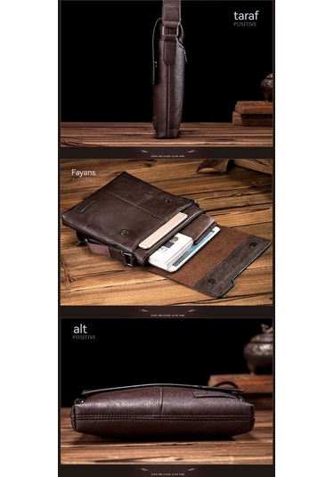 2'li Erkek Omuz Çantası Seti - Koyu Kahve Koyu Kahverengi