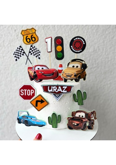 Cars Arabalar Temalı Erkek Çocuk Doğum Günü İsme Özel 3d Çubuklu Pasta Süsü Seti Çocuk