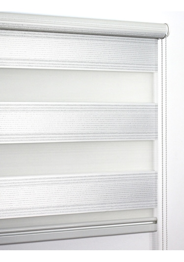 Buperde Beyaz - Gümüş Simli Pilise Pliseli Zebra Stor Perde