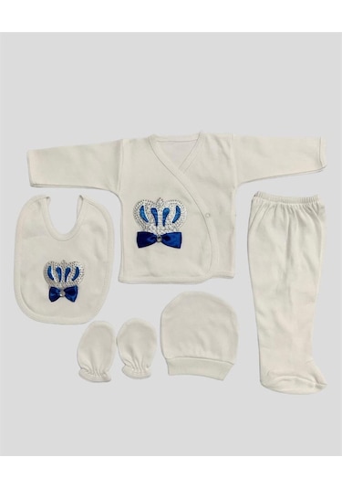 Bombino Indigo O Bebe Erkek Taşlı 5li Hastane Çıkışı Zıbın Set Indigo İndigo