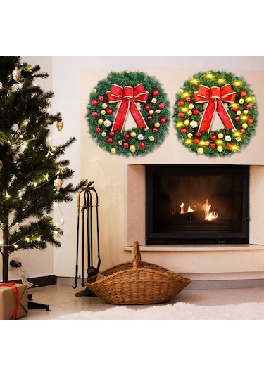 Yay Düğüm Topları Ile Noel Çelenk 20 Inç Mutlu Noeller Dize Işıksız 50cm