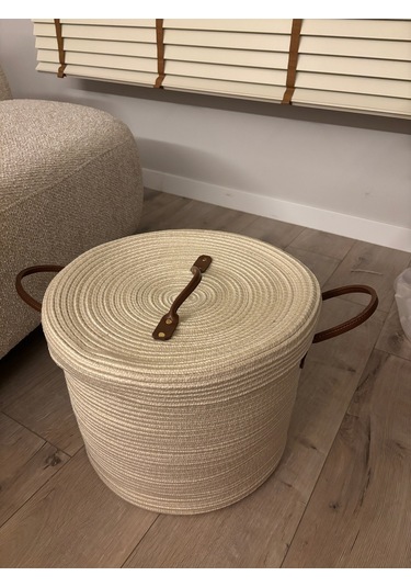 Armonia Deri Saplı Kapaklı Kirli Çamaşır Sepeti Düzenleme Sepeti Oyuncak Sepeti Krem