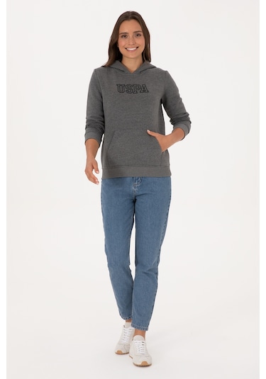 U.S. Polo Assn. Kadın Antrasit Melanj Şardonlu Kapüşonlu Basic Sweatshirt 50313566-VR081