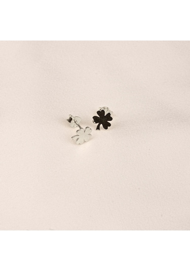 Altın Küpe - 14 Ayar Altın Minimal Yonca Yaprağı Küpe Sarı