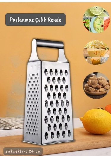 Paslanmaz Çelik Rende 4 Taraflı Sebze Rendesi Çelik Rende İnox 24 Cm Gri