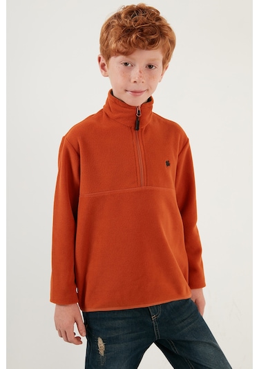 Lela Yumuşak Dokulu Fermuarlı Dik Yaka Şardonlu Kışlık Unisex Çocuk Polar 5905002 Oranj