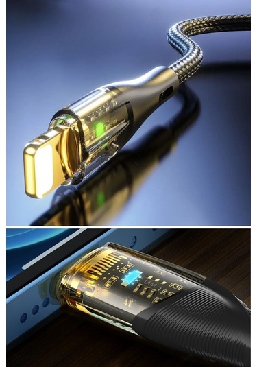 Buffer Led Işık Uçlu Sağlam İp Kablolu Usb To Lightning Hızlı Şarj Kablosu