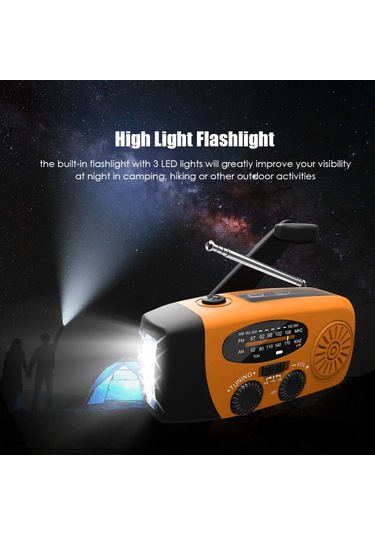 Vkemall Acil Durum Radyosu El Kranklı Güneş Enerjili Hava Durumu Radyosu 1200mah Am / Fm Turuncu