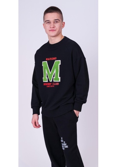 Erkek Çocuk M Harfi İşlemi Sweatshirt-13403-siyah Siyah