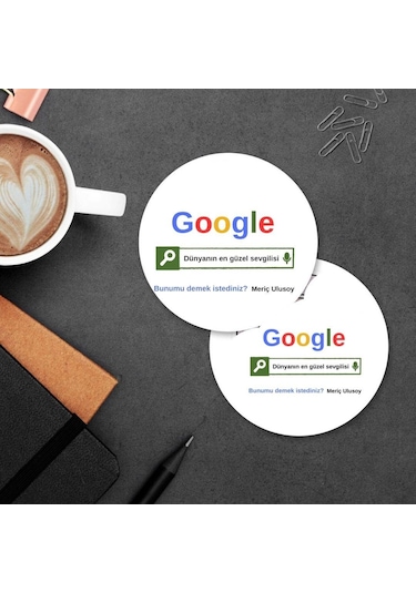 Kişiye Özel Google Tasarım Esprili Mdf Bardak Altlığı 1 Adet Beyaz