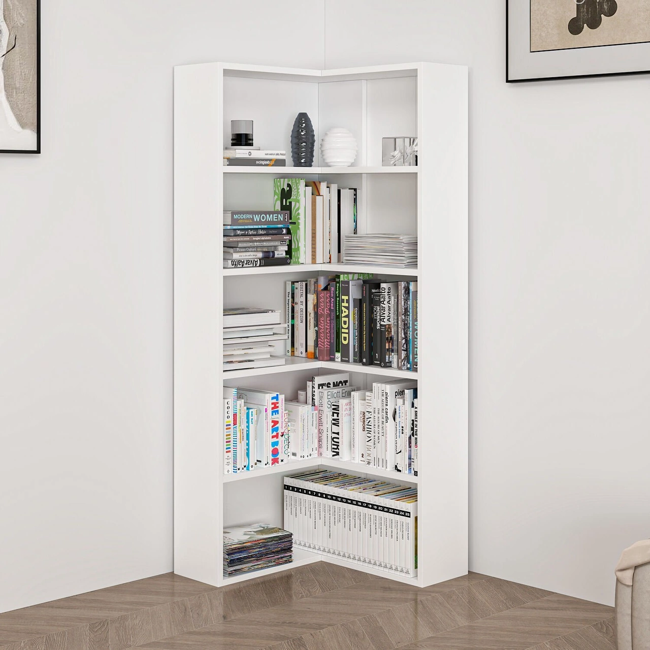 Adel 4 Raflı Köşe Kitaplık - Beyaz Beyaz
