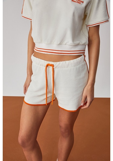 DZENKA Kadın Oversize Geniş Paça Yüksek Bel Ekru Alt-Üst Takım