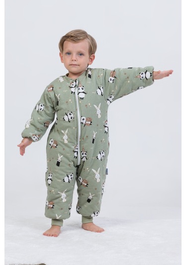 Kız Erkek Çocuk Kalın Elyaf Dolgulu 2.5 Tog Desenli Uyku Tulumu-yeşil Yeşil