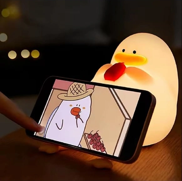 Sevimli Ördek Şapkalı Silikon Led Gece Lambası Dokunmatik, Usb Şarjlı, Dekoratif Masa Lambası