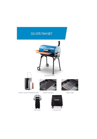 Guruss Cg-075 Kömürlü Barbekü Mangal Tam Set Mavi Model:grs04