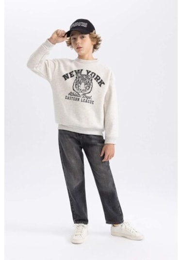 DeFacto Erkek Çocuk Bisiklet Yaka Baskılı Sweatshirt B7822A8NSGR400 Gri