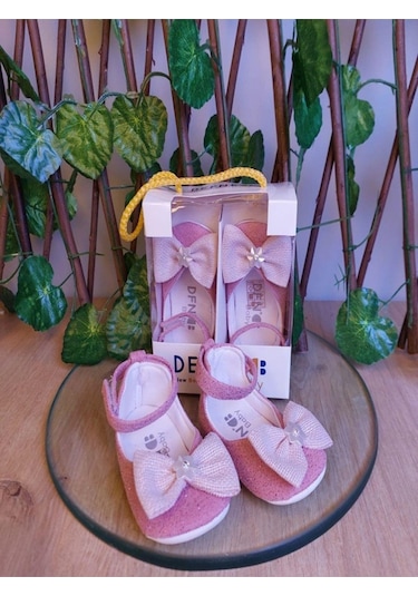 09-12 Aylık 17 Numara Hediyelik Simli Bebek Babet Ayakkabı-616 Pembe