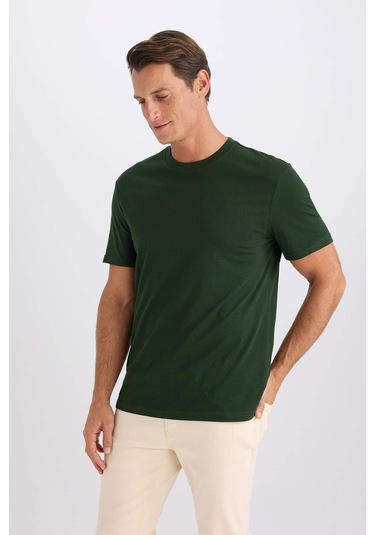 DeFacto %100 Pamuk New Regular Fit Bisiklet Yaka Basic Düz Kısa Kollu Tişört V7699AZ25SPGN1192