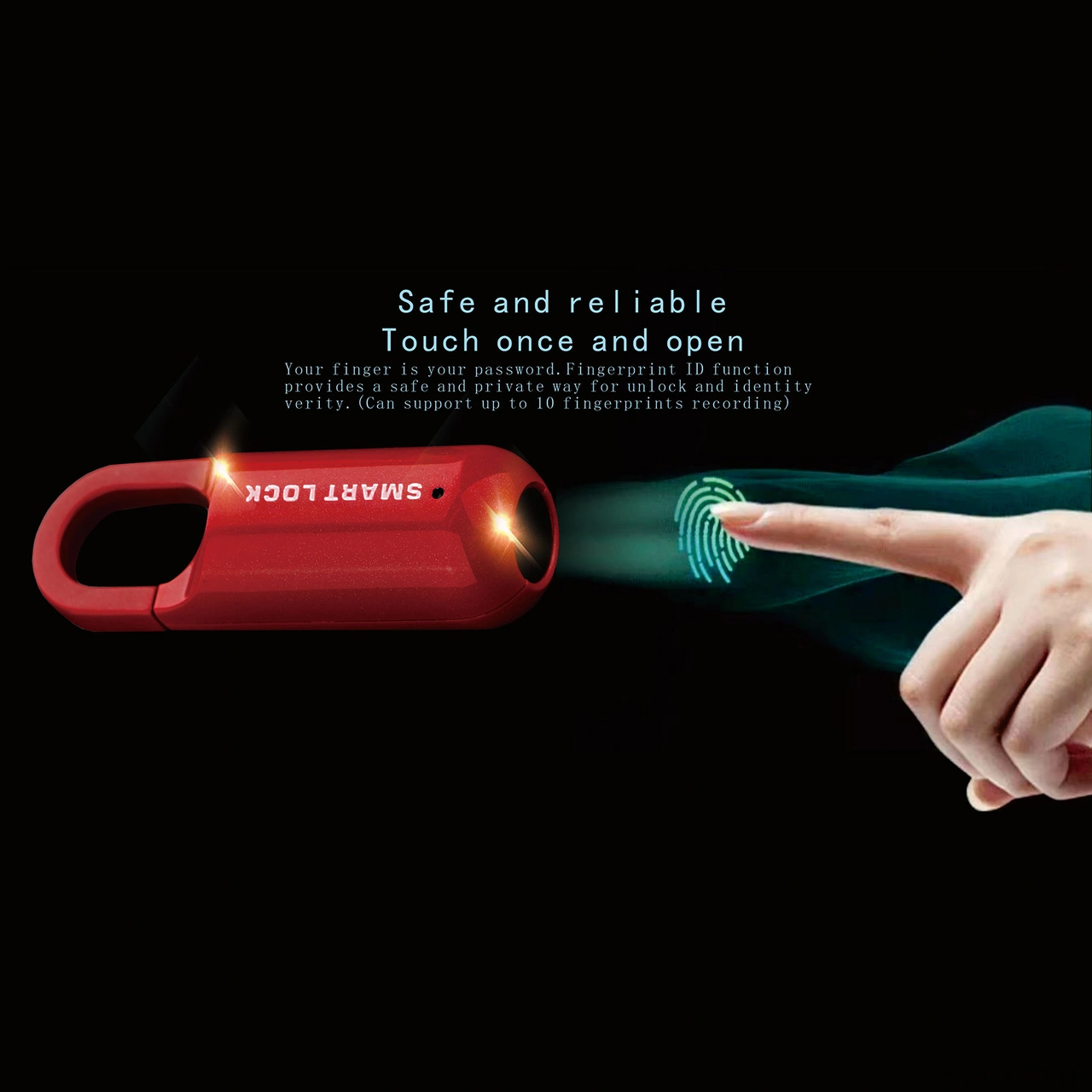 Yuntech01 Mq-1017 Akıllı Parmak İzi Kilit - Anahtarsız Hızlı Açma - Ipx65 Su Geçirmez - Spor Salonu, Dormitorya, Valiz Uyumlu - Kırmızı