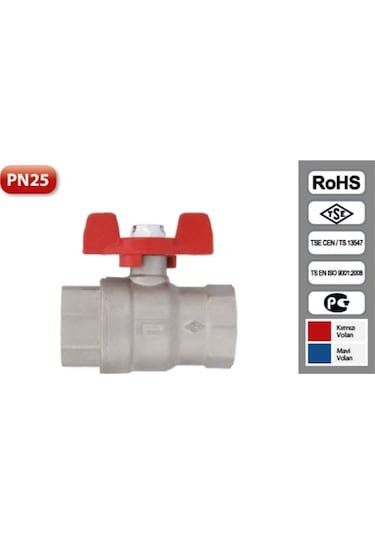 1/2" Dn15 Diş Ölçüsü Kelebek Volanlı / Kollu Küresel Vana Pakkens