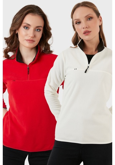 Lela Slim Fit Yumuşak Dokulu Anti-Pilling Tüylenme Yapmayan 2'Li Paket Bayan Polar 5907000S2 Kırmızı-Ekru