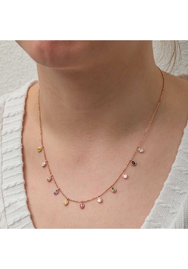 Blackcraft Gümüş Renkli Oval Taşlı Şans Kadın Kolye Modern Renkli