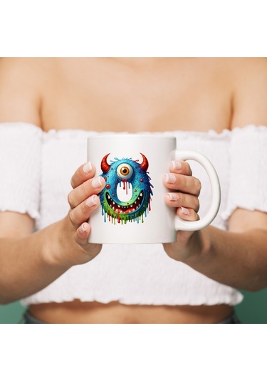 O Harfi Bardak, Sevimli Canavarlar Harflı Bardak Hediyesi Porselen Beyaz