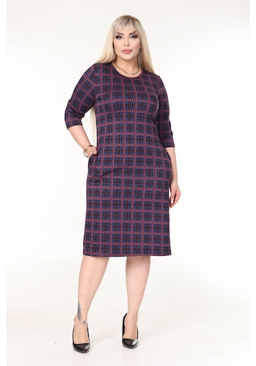 Çift Cepli Kışlık Büyük Beden Esnek Elbise 29a-2632 Desenli