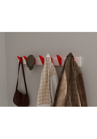 Hepsi3boyutlu Modern Duvar & Kapı Kanca Askılık - 7 Adet Kırmızı Kanca Askılık - Model No : 5 Kırmızı