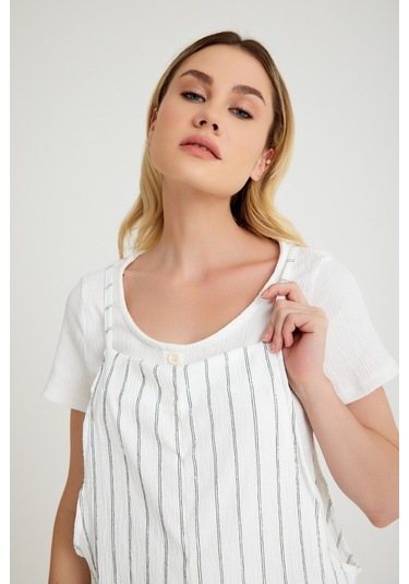 Toridas Günlük Askılı Bol Kesim Yazlık Kadın Tulum 5104çizgili 001