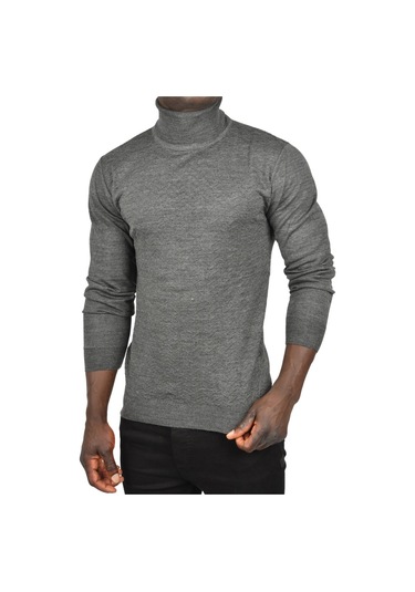 Deepsea Erkek Antrasit Zigzag Desenli Tam Balıkçı Yaka Dar Kesim Boğazlı Triko Kazak 2505497 Antrasit