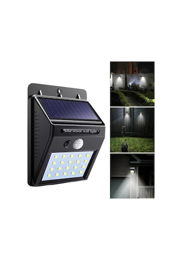 Thentech Güneş Işığı İle Çalışan Hareket Sensörlü Lamba 20 Adet Güçlü Ledli Siyah