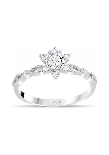 Keops Pırlanta D Renk 0.55 Karat Pırlanta Lotus Çiçeği Tektaş Beyaz Altın