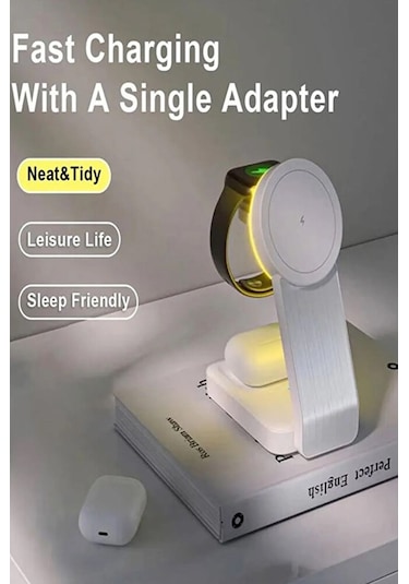3in1 Magsafe Uyumlu 15w Kablosuz Şarj Standı İphone Ve Apple Watc