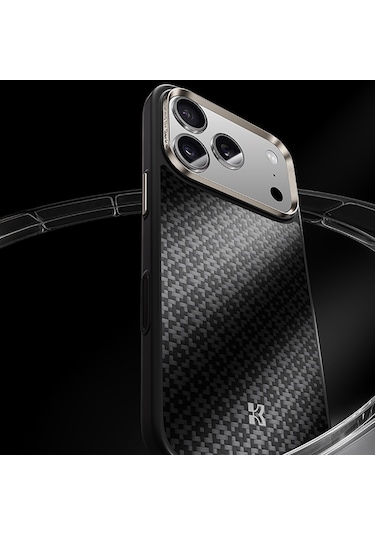 Apple Uyumlu iPhone 17 Pro Max Kılıf M-safe Özellikli Benks Armorpro Armorgrid Serisi Kevlar Kapak Siyah Siyah
