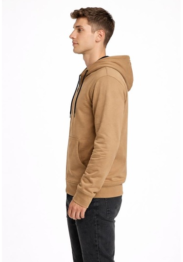 Axxel Erkek Vizon 2 İplik Fermuarlı Kapüşonlu Sweatshirt-w1084 Vizon