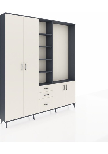 Arges Dolap 13 Raflı 3 Çekmeceli 4 Kapaklı 220x30x243 Antrasit-aytaşı/aytaşı Aytası/aytası