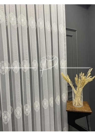 Tül Perde Taç Marka Serpme Damask Motifli Tül Perde-A26129 Çok Renkli