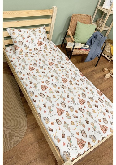 Organik Tek Kişilik Lastikli Çarşaf Seti - Sihirli Minik Akrobasi Renkli